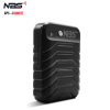 Rugged black NBS GPS-Connect tracking device, angled to show ribbed body design and small front port/indicator light